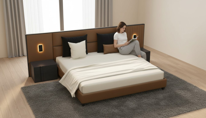 Luxury bedroom nightstand beds bed 3-piece design furniture complete set