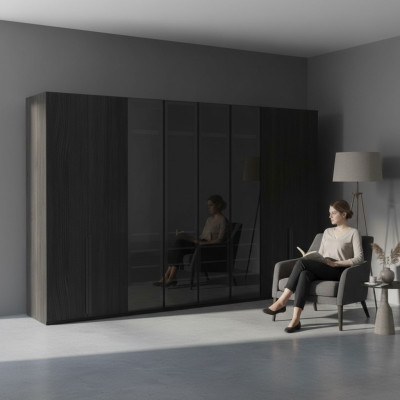 Wardrobe Bedroom Luxury Cabinets 8-Door Black Wardrobe