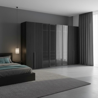 Wardrobe Bedroom Luxury Cabinets 8-Door Black Wardrobe