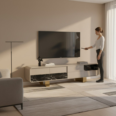 TV stand RTV lowboard classic gray wood modern living room new