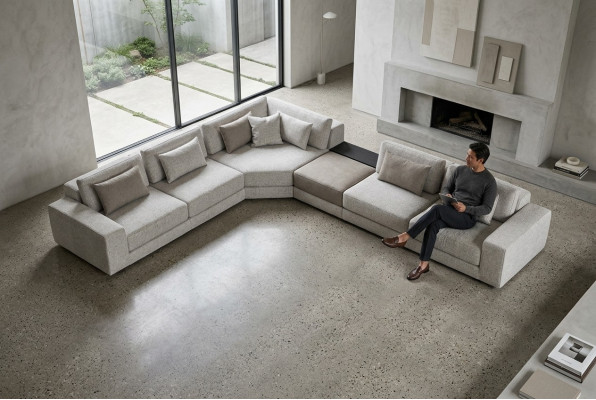 Gray corner sofa L-shaped living landscape couch furniture textile wood sofa couches