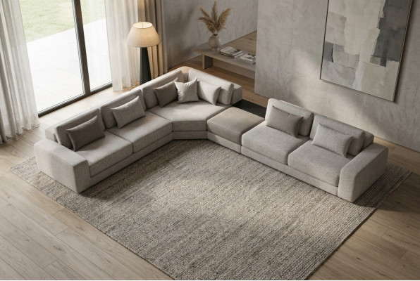 Gray corner sofa L-shaped living landscape couch furniture textile wood sofa couches