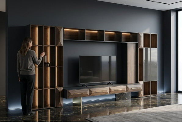 Luxurious living room wall unit furniture wood TV stand modern design new