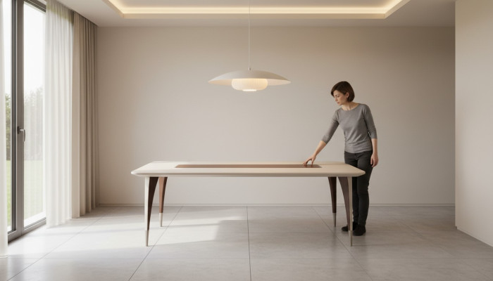 Luxurious dining table for dining room in white color modern wood furniture