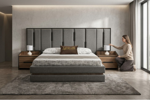 Modern 3-piece bedroom set: elegant bed with 2 bedside tables complete