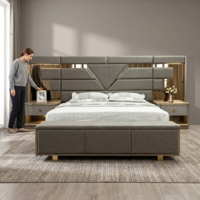 Bed Nightstand 3-piece Bedroom Set Design Modern Luxury Elegant Complete