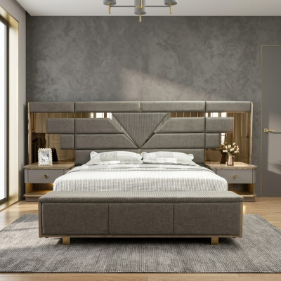Bed Nightstand 3-piece Bedroom Set Design Modern Luxury Elegant Complete