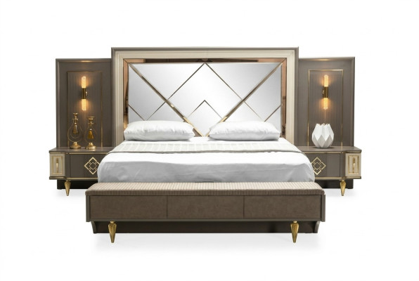 Luxury 3-piece bedroom set bed and 2x bedside tables design textile 3-piece sets