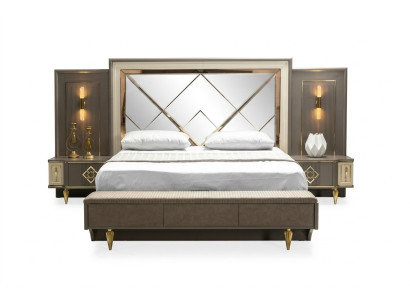 Luxury 3-piece bedroom set bed and 2x bedside tables design textile 3-piece sets