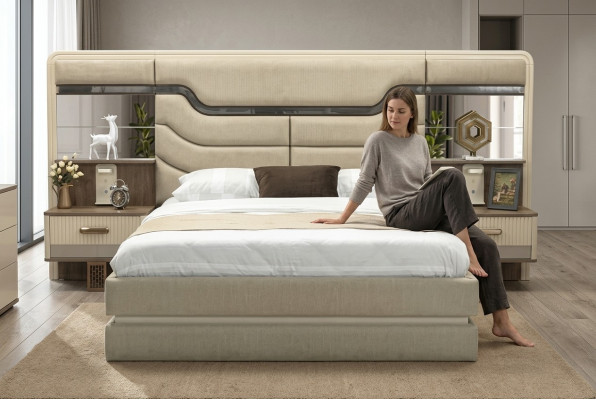Furniture Beds Luxury Bed 2x Nightstands 3-Piece Bedroom Set Design