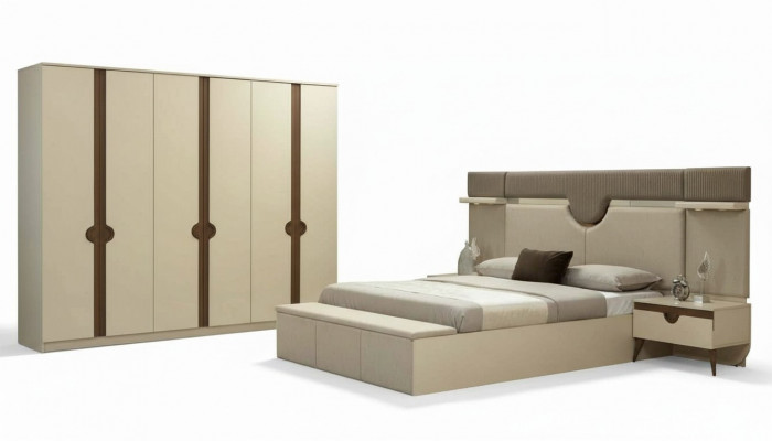Stylish Furniture 4-Piece Bedroom Set Bed 2x Nightstand Wardrobe New