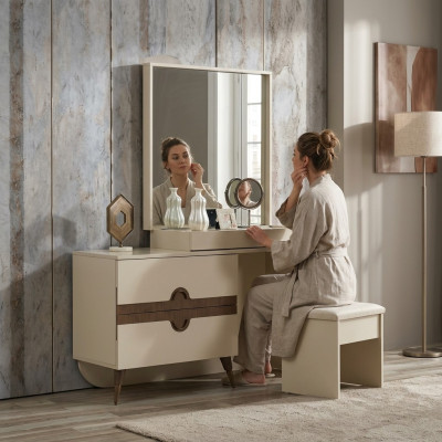 Beige vanity table with mirror bedroom furniture design console new