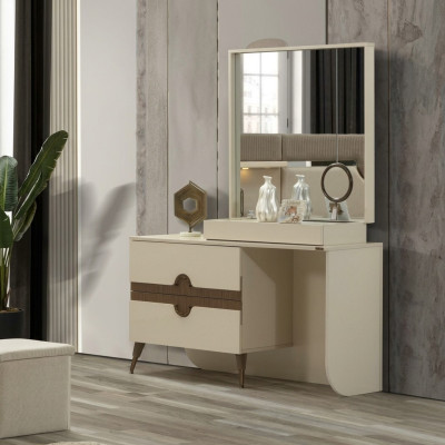 Beige vanity table with mirror bedroom furniture design console new