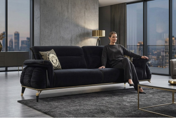 Sofa 3-seater black Chesterfield designer furniture living room sofas luxury