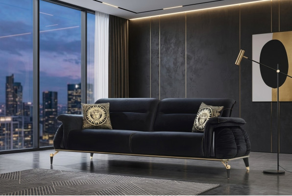Sofa 3-seater black Chesterfield designer furniture living room sofas luxury