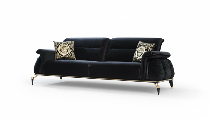 Sofa 3-seater black Chesterfield designer furniture living room sofas luxury