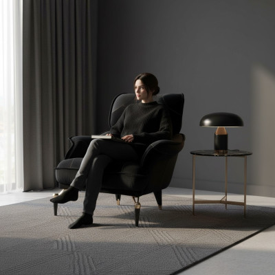 Perfect soft armchair for living room black color new luxury furniture textile