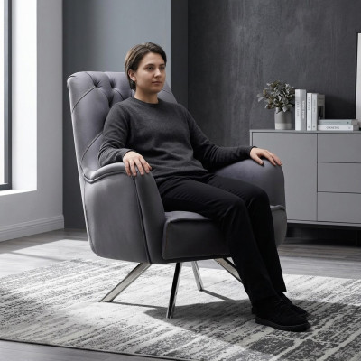 Armchair Design Couch Sofa Relax Textile Upholstery Seat Luxury Gray New