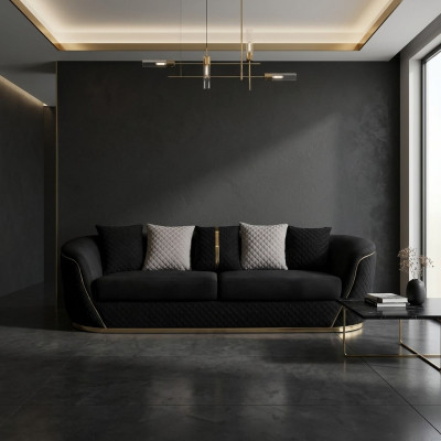 Designer 3-seater sofa luxury wood furniture textile upholstered sofa fabric