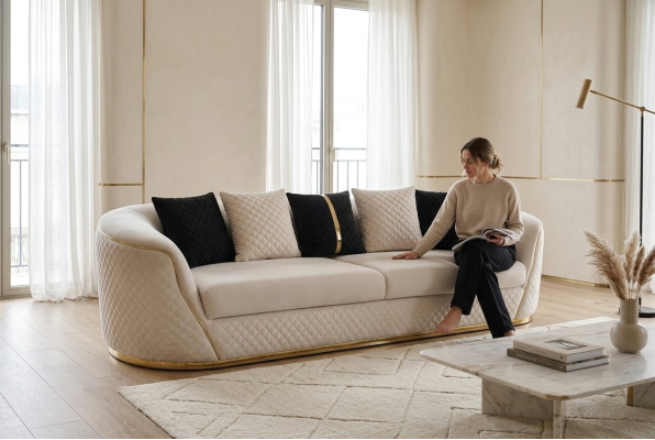 3-seater sofa design sofas upholstery white textile relax modern 235 cm
