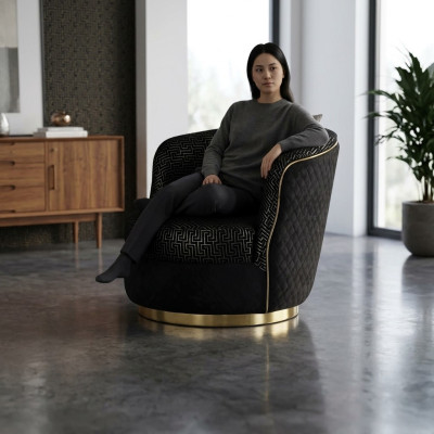 Design armchair 1-seater textile luxury upholstery chair black color luxury