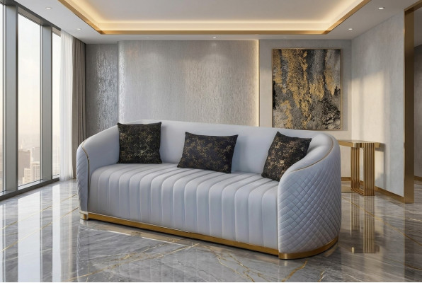 Sofa Luxury Living Room Modern Three-Seater Furniture Sofa 3-Seater Wood Textile