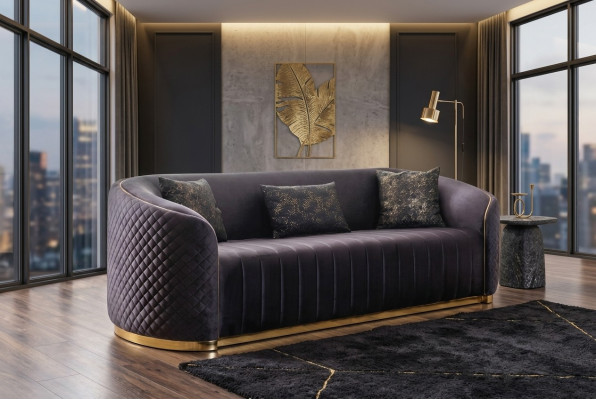 Sofa Luxury Living Room Modern Three-Seater Furniture Black 3-Seater Wood Textile