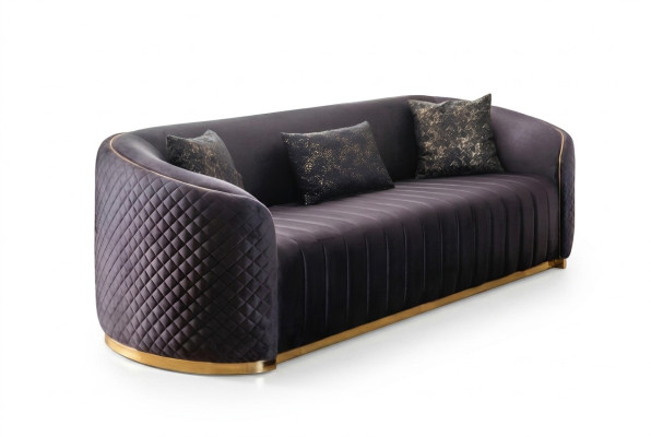 Sofa Luxury Living Room Modern Three-Seater Furniture Black 3-Seater Wood Textile