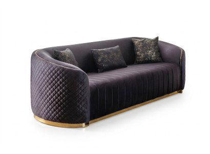 Sofa Luxury Living Room Modern Three-Seater Furniture Black 3-Seater Wood Textile