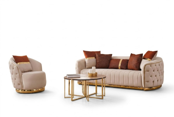 Set 2 pcs Living Room Sofa Set Three-Seater Sofa Couch Modern Armchair Textile