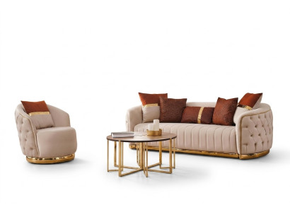 Set 2 pcs Living Room Sofa Set Three-Seater Sofa Couch Modern Armchair Textile