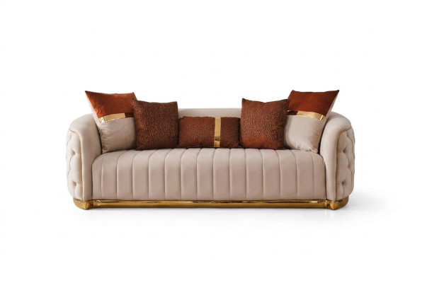 Beige textile three-seater modern designer luxury couch Chesterfield beige