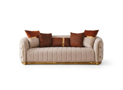 Beige textile three-seater modern designer luxury couch Chesterfield beige