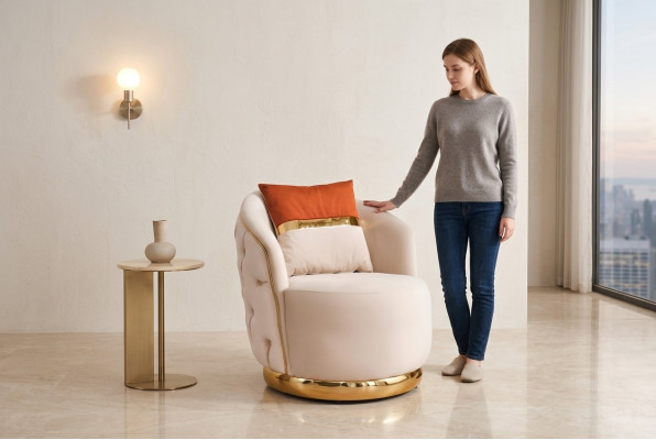 Design armchair luxury beige chair relax textile with stainless steel club chair