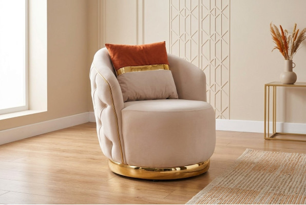 Design armchair luxury beige chair relax textile with stainless steel club chair