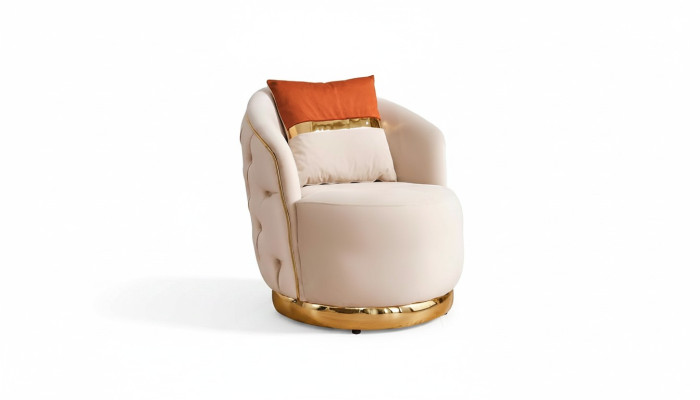 Design armchair luxury beige chair relax textile with stainless steel club chair