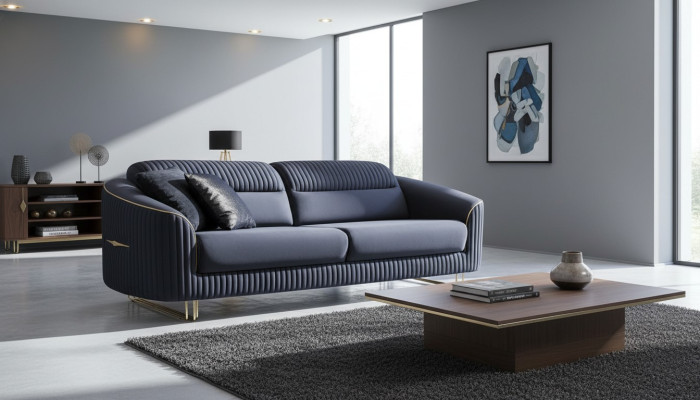 3-seater sofa upholstered sofa blue fabric seat design couch modern new