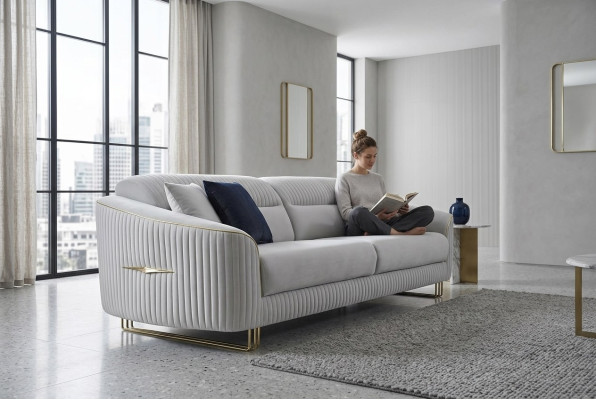 3-seater sofa upholstered sofa white textile seat design couch modern new