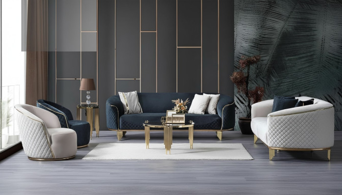 Designer Sofa Set, 4-piece Living Room Sofas, 3-Seat Couch, Armchair, Modern Design