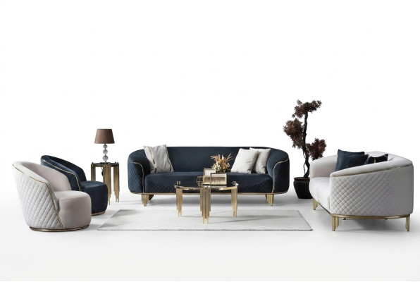 Designer Sofa Set, 4-piece Living Room Sofas, 3-Seat Couch, Armchair, Modern Design