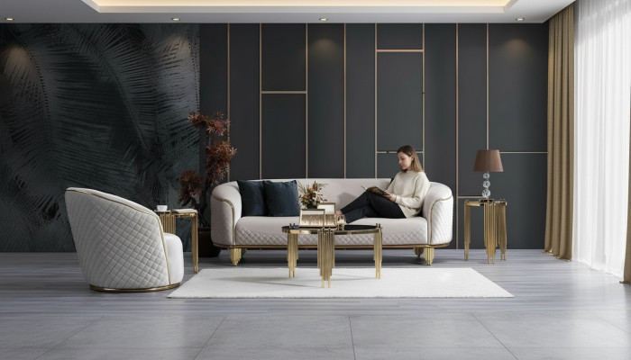 2-piece living room sofa set 3-seat sofa armchair modern design couch