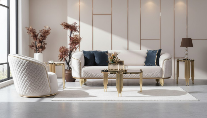 2-piece living room sofa set 3-seat sofa armchair modern design couch