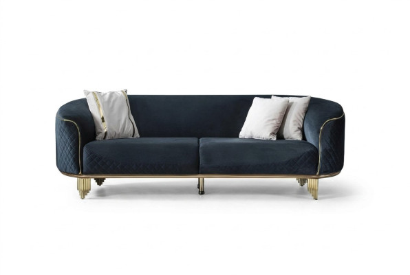 Modern New Sofa 3-Seater Upholstered Sofa Blue Textile Seat Design Couch