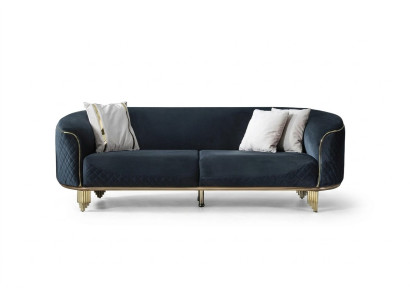 Modern New Sofa 3-Seater Upholstered Sofa Blue Textile Seat Design Couch