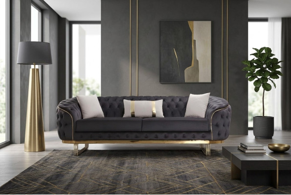 Designer sofa 3-seater textile couch upholstery sofas design brown Chesterfield