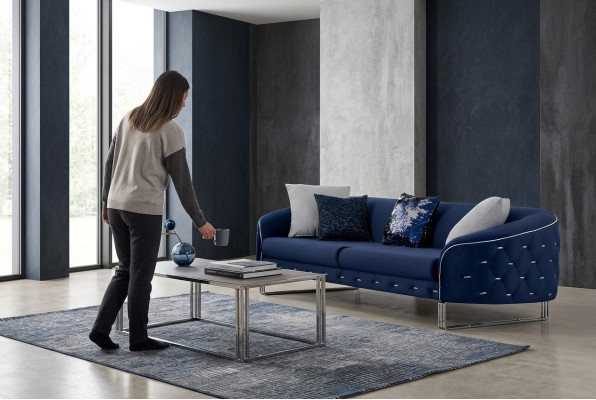 Designer Sofa 3-Seater Chesterfield Couch Upholstered Sofas Design Blue