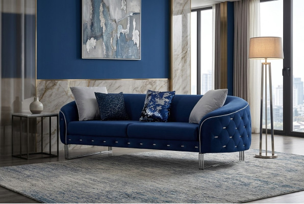 Designer Sofa 3-Seater Chesterfield Couch Upholstered Sofas Design Blue