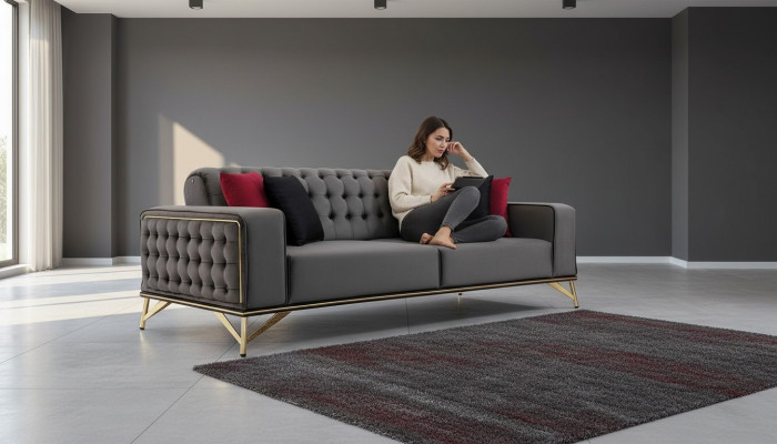 Designer Sofa 3-Seater Chesterfield Couch Upholstered Sofas Design Brown
