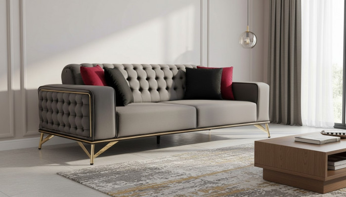 Designer Sofa 3-Seater Chesterfield Couch Upholstered Sofas Design Brown