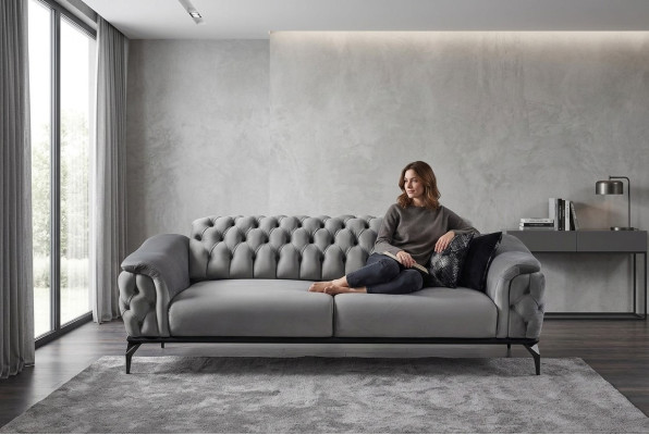 Designer sofa 3 seater chesterfield couch upholstered sofas design gray seat cushion